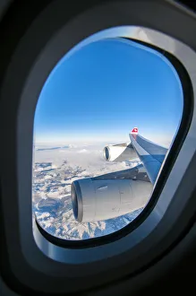 In flight view out of window from a Swiss Airbus 340 In flight view out of window from a Swiss Airbus 340