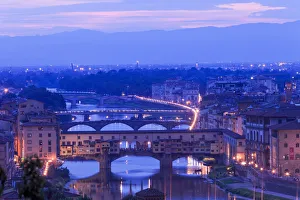 Florence, Tuscany, Italy. View over the Arno river, Ponte Vecchio, View over the city Florence, Tuscany, Italy. View over the Arno river, Ponte Vecchio, View over the city