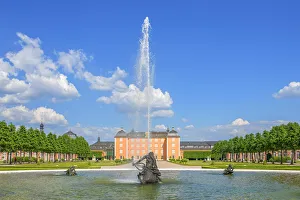 Fountain with Schwetzingen castle, Schwetzingen, Baden-WAA¼rttemberg, Germany Fountain with Schwetzingen castle, Schwetzingen, Baden-WAA¼rttemberg, Germany