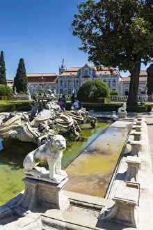 Fountains and ornamental statues in the gardens of the royal residence of Palacio Fountains and ornamental statues in the gardens of the royal residence of Palacio