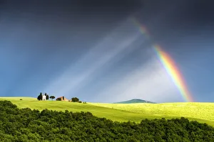 Fragmented Rainbow & Light Rays over Chapel Madonna di Vitaleta, Tuscany, Italy Fragmented Rainbow & Light Rays over Chapel Madonna di Vitaleta, Tuscany, Italy
