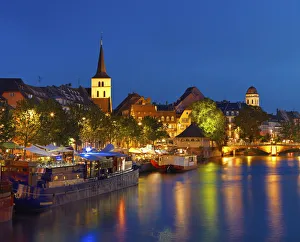 France, Alsace, Strasbourg, City and river at night France, Alsace, Strasbourg, City and river at night