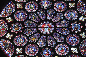France, Eure-et-Loire, Chartres, Chartres Cathedral, The South Rose Window depicting France, Eure-et-Loire, Chartres, Chartres Cathedral, The South Rose Window depicting