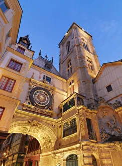 France, Normandy, Rouen, Le Gros Horloge at dusk France, Normandy, Rouen, Le Gros Horloge at dusk