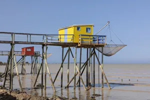 France, Nouvelle-Aquitaine, Charente-Maritime, Fouras, colourful stilt fishing huts France, Nouvelle-Aquitaine, Charente-Maritime, Fouras, colourful stilt fishing huts