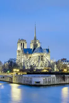France, Paris. Cathedrale Notre Dame de Paris, Gothic cathedral on the Seine river