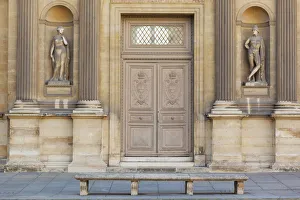 France, Paris, The Louvre, bench infront of doorway France, Paris, The Louvre, bench infront of doorway
