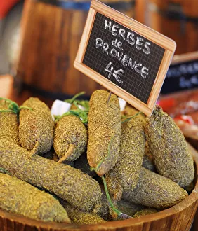 France, Provence, Arles, market, Herbs and sausages France, Provence, Arles, market, Herbs and sausages
