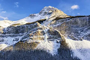 Frozen Stanley Falls & Sunwapta Peak, Jasper National Park, Alberta, Canada Frozen Stanley Falls & Sunwapta Peak, Jasper National Park, Alberta, Canada