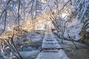 Frozen walkway of Plitvice Lakes National Park, Plitvicka Jezera, Lika and Senj County Frozen walkway of Plitvice Lakes National Park, Plitvicka Jezera, Lika and Senj County