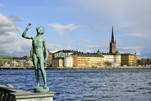 Gardens of the City Hall and Riddarholmen with the Riddarholmskyrkan. Stockholm, Sweden Gardens of the City Hall and Riddarholmen with the Riddarholmskyrkan. Stockholm, Sweden