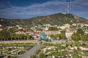Georgia, Tbilisi, View of Peace bridge and Rike Park Georgia, Tbilisi, View of Peace bridge and Rike Park