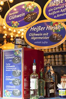 German mulled wine stall at Christmas Market, Wiesbaden, Hesse, Germany German mulled wine stall at Christmas Market, Wiesbaden, Hesse, Germany