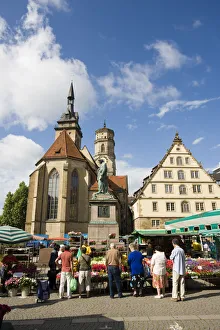 Germany, Baden-Wurttemberg, Stuttgart, Flower market by the Stiftskirche Germany, Baden-Wurttemberg, Stuttgart, Flower market by the Stiftskirche