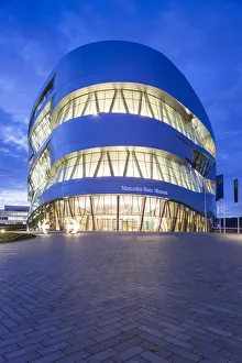 Germany, Baden-Wurttemburg, Stuttgart-Unter-Turkheim, Mercedes-Benz Museum building, dawn Germany, Baden-Wurttemburg, Stuttgart-Unter-Turkheim, Mercedes-Benz Museum building, dawn