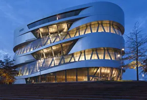 Germany, Baden-Wurttemburg, Stuttgart-Unter-Turkheim, Mercedes-Benz Museum building, dawn Germany, Baden-Wurttemburg, Stuttgart-Unter-Turkheim, Mercedes-Benz Museum building, dawn