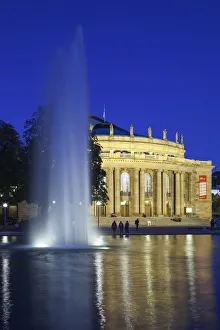 Germany, Baden-Wurttemburg, Stuttgart, Staatstheater and fountain, evening Germany, Baden-Wurttemburg, Stuttgart, Staatstheater and fountain, evening
