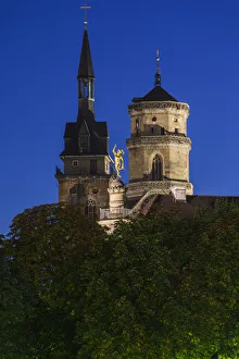 Germany, Baden-Wurttemburg, Stuttgart, Schillerplatz towers, evening Germany, Baden-Wurttemburg, Stuttgart, Schillerplatz towers, evening