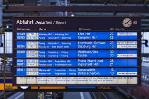 Germany, Bavaria, Munich, Hauptbahnhof, Main Train Station, train schedule board Germany, Bavaria, Munich, Hauptbahnhof, Main Train Station, train schedule board