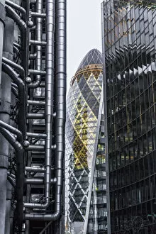 The Gherkin building, Lloyds building and Willis building, London, England