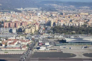 Gibraltar, View of Gibraltar airport and Gibraltar and Spain border Gibraltar, View of Gibraltar airport and Gibraltar and Spain border