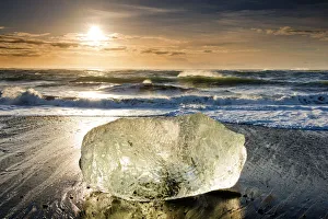 Glacial Iceberg at Sunrise, Jokulsarlon Beach, Iceland Glacial Iceberg at Sunrise, Jokulsarlon Beach, Iceland