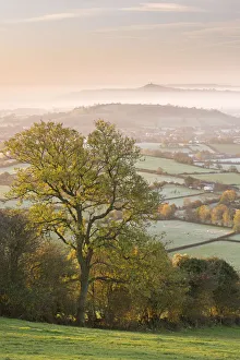 Glastonbury Tor at dawn from the Mendips, Somerset, England Glastonbury Tor at dawn from the Mendips, Somerset, England