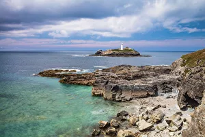 South West England Landmarks Prints: Godrevy Lighthouse, North Cornwall, Cornwall, England, UK