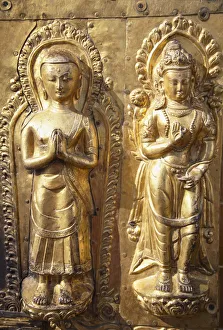 Golden statues at Swayambhunath Stupa (UNESCO World Heritage Site), Kathmandu, Nepal Golden statues at Swayambhunath Stupa (UNESCO World Heritage Site), Kathmandu, Nepal