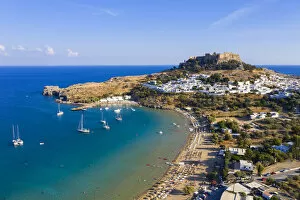 Greece Collection: Greece, Rhodes, Lindos Acropolis and Megali Paralia Beach