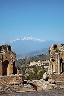 The Greek theatre and Mount Etna, Taormina, Sicily, Italy The Greek theatre and Mount Etna, Taormina, Sicily, Italy