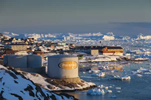 Greenland, Disko Bay, Ilulissat, town view, sunset Greenland, Disko Bay, Ilulissat, town view, sunset