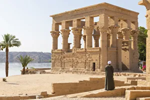 Lake Nasser Gallery: Guradian at the Temple of Philae on an island in Lake Nasser, Nile River, Aswan, Egypt