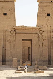 Lake Nasser Gallery: Guradian at the Temple of Philae on an island in Lake Nasser, Nile River, Aswan, Egypt
