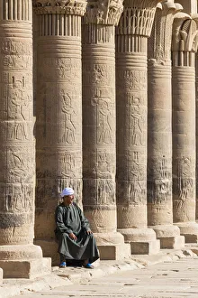 Lake Nasser Gallery: Guradian at the Temple of Philae on an island in Lake Nasser, Nile River, Aswan, Egypt
