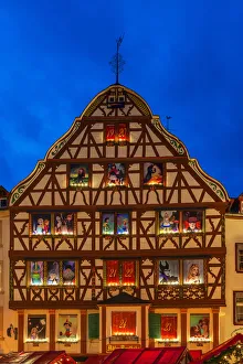 Half-timbered house with Advent calendar decoration, Bernkastel-Kues, Rhineland-Palatinate Half-timbered house with Advent calendar decoration, Bernkastel-Kues, Rhineland-Palatinate