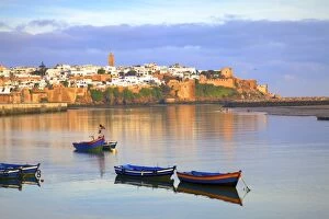 Rabat, Modern Capital and Historic City: a Shared Heritage Collection: Harbour and Fishing Boats with Oudaia Kasbah and Coastline in Background, Rabat, Morocco