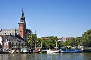 Harbour and town hall, Leer, East Friesland, Lower Saxony, Germany Harbour and town hall, Leer, East Friesland, Lower Saxony, Germany