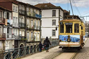 Heritage tram in Ribeira district, Porto, Portugal Heritage tram in Ribeira district, Porto, Portugal