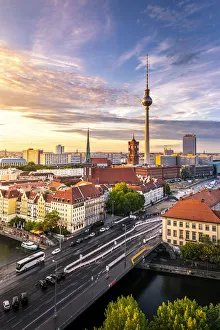 High view of Berlin Mitte district during sunset, with Fernsehturm tower High view of Berlin Mitte district during sunset, with Fernsehturm tower