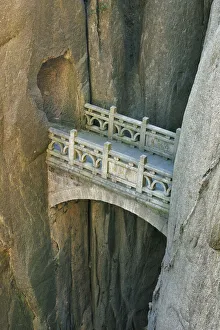 Hiking trail over Walking Fairyland Bridge - China, Anhui, Huangshan Hiking trail over Walking Fairyland Bridge - China, Anhui, Huangshan