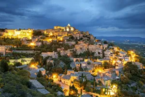 Hilltop town of Gordes at dusk, Vaucluse, Provence-Alpes-CA´te d'Azur, France Hilltop town of Gordes at dusk, Vaucluse, Provence-Alpes-CA´te d'Azur, France