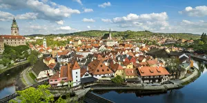 Historic town of Cesky Krumlov and Cesky Krumlov Caste Tower on sunny day, UNESCO Historic town of Cesky Krumlov and Cesky Krumlov Caste Tower on sunny day, UNESCO