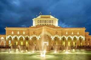 Caucasus Collection: History Museum of Armenia and National Gallery of Armenia on Republic Square at night