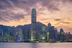 Kowloon Collection: Hong Kong skyline, skyscrapers on Hong Kong Island skyline at sunset seen from Tsim