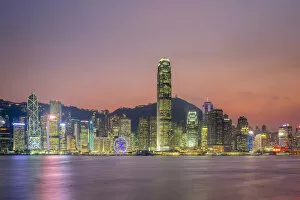 Images Dated 8th December 2014: Hong Kong skyline, skyscrapers on Hong Kong Island seen from Tsim Sha Tsui at sunset