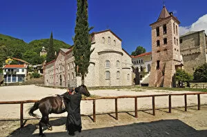 Horse riding monk, Protato Church, Karies, Mount Athos, Chalkidiki, Greece