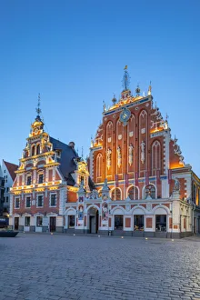 House of Blackheads and Schwab House at Night, Town Hall Square, Old Town, Riga, Latvia House of Blackheads and Schwab House at Night, Town Hall Square, Old Town, Riga, Latvia