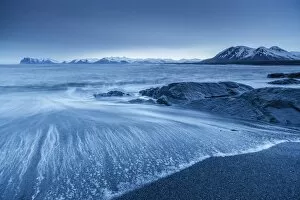 Images Dated 14th March 2014: Iceland, East Iceland, Austurland, Blue hour at Reydhara reef