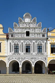 Iconic house with arcades and high gable at Zacharias of Hradec Square, UNESCO, Telc Iconic house with arcades and high gable at Zacharias of Hradec Square, UNESCO, Telc